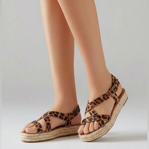 🤎 Madewell Malia Espadrille Leather Upper Calf Hair Leopard Sandals size 9.5